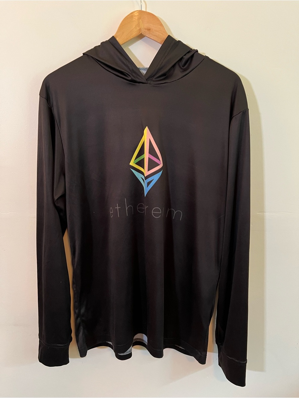 Ethereum ETH Crypto Athletic Shirt Black Long Sleeve Rainbow Logo Mens